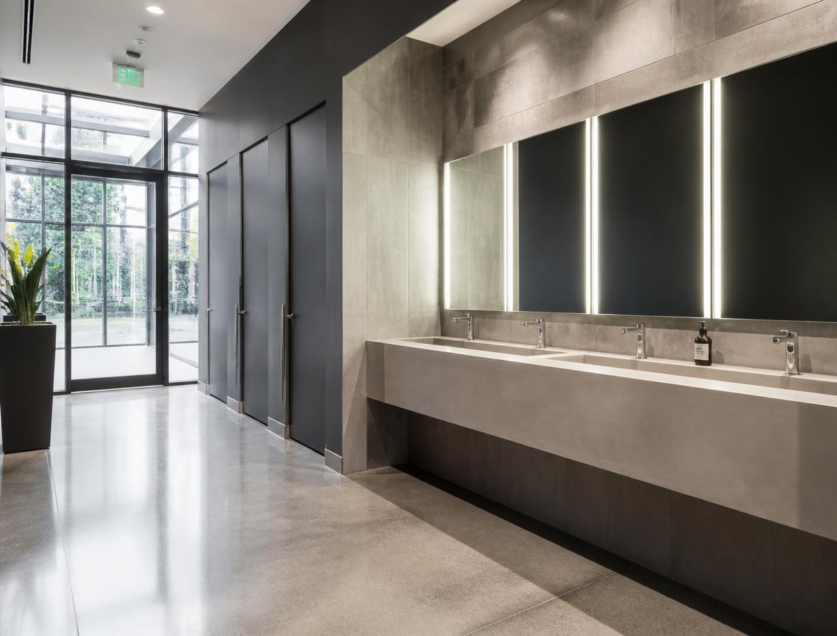 Modern commercial washroom in an Oakville office building